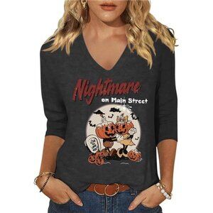Womens Halloween 3/4 Sleeve V Neck